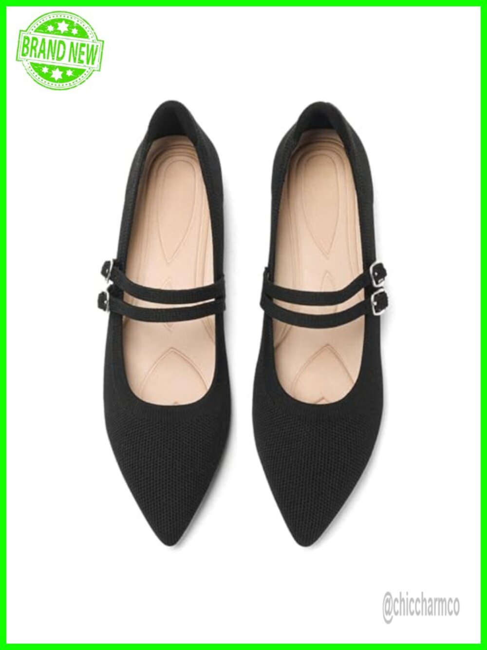 Women's Pointed Toe Knit Ballet Flats Mary Jane Shoes - Breathable Cushioned